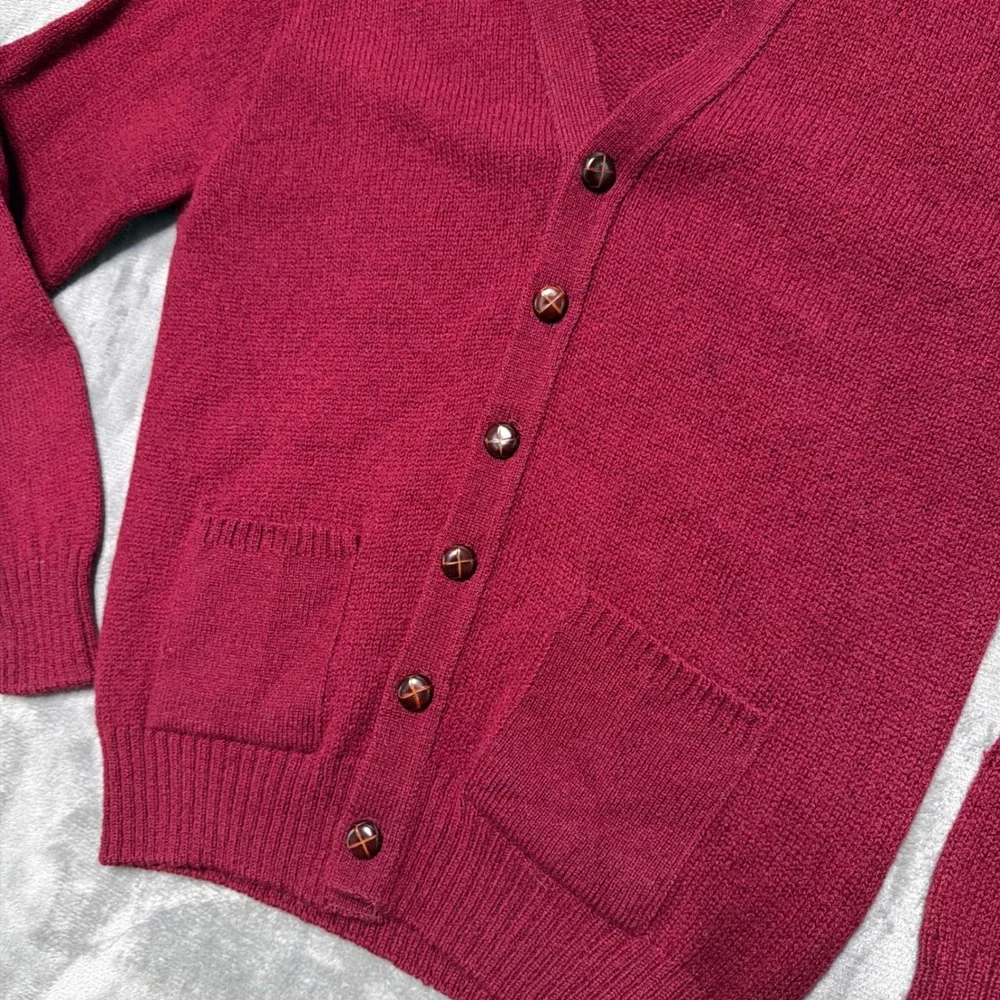 Lord Jeff The Moors‎ Cardigan Mens L Burgundy Shetland Wool Vintage USA 3504